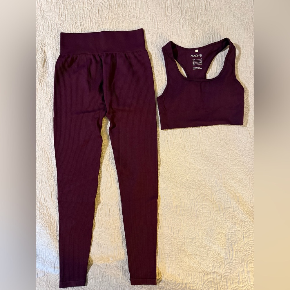 H&M Purple Dark Red Leggings and Sports Bra Set Size Small